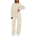 thumbnail image 3 of Kixjoy Beige Sweat Suits for Womens 2 Piece Plus Size Wide Leg Pant 2 Piece Long Sleeve Athletic Casual Sweatsuit Basic Warm Winter Womens Clothing, Beige S, 3 of 6
