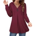 thumbnail image 2 of Gibobby Playeras Deportivas Blusas sexys con cuello en V para mujer, blusas tipo túnica con capucha de manga larga, suéter con botones, sudadera con capucha, sudaderas suaves y cálidas（Rojo， S), 2 of 5