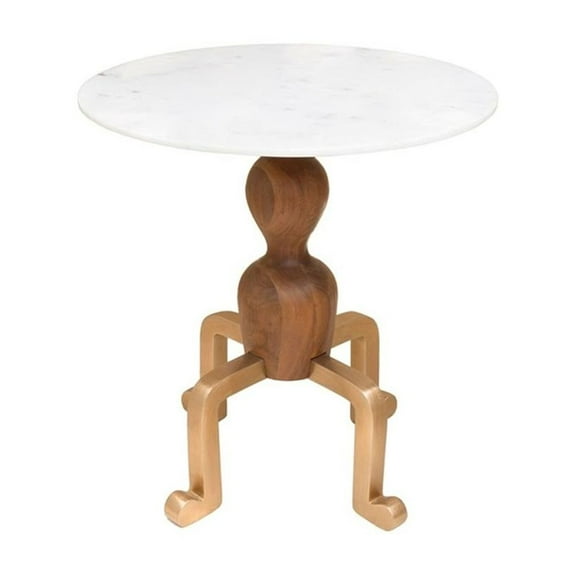 Pemberly Row Contemporary Genuine Marble Side Table in Walnut