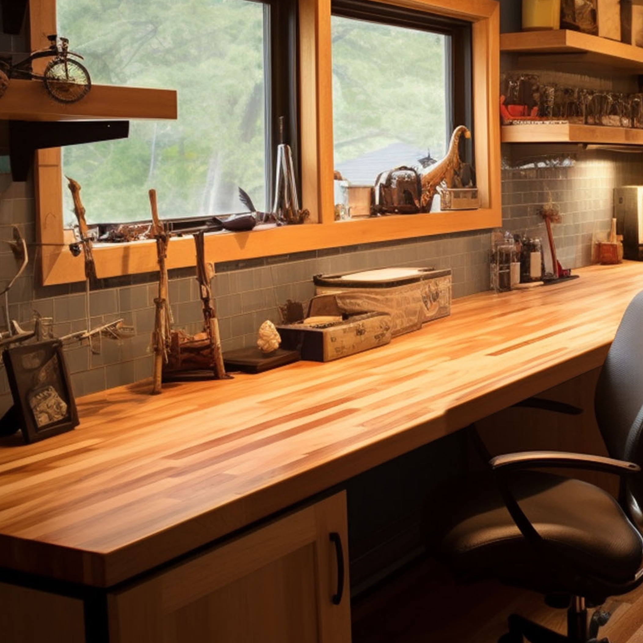 Butcher block countertop installed as a utility work surface