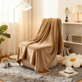 thumbnail image 3 of Super Soft Warm Solid Warm Fleece Throw Blanket Rug Sofa Bedding 70x100cm,Khaki, 3 of 7