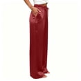 thumbnail image 5 of DeHolifer Women's Pants High Waisted Solid Color Wide Leg Drawstring Flowy Trousers with Pockets Wine XL, 5 of 7
