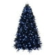 thumbnail image 1 of Árbol de Navidad azul y negro con luces flocadas, preiluminado, decorado con estrellas azules, árbol de Navidad artificial de 1,8 m, abeto real, pino navideño, decoración para interiores y exteriores, 1 of 4