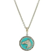 1928 Jewelry Southwest Turquoise Enamel Horse Head Round Locket Necklace 24
