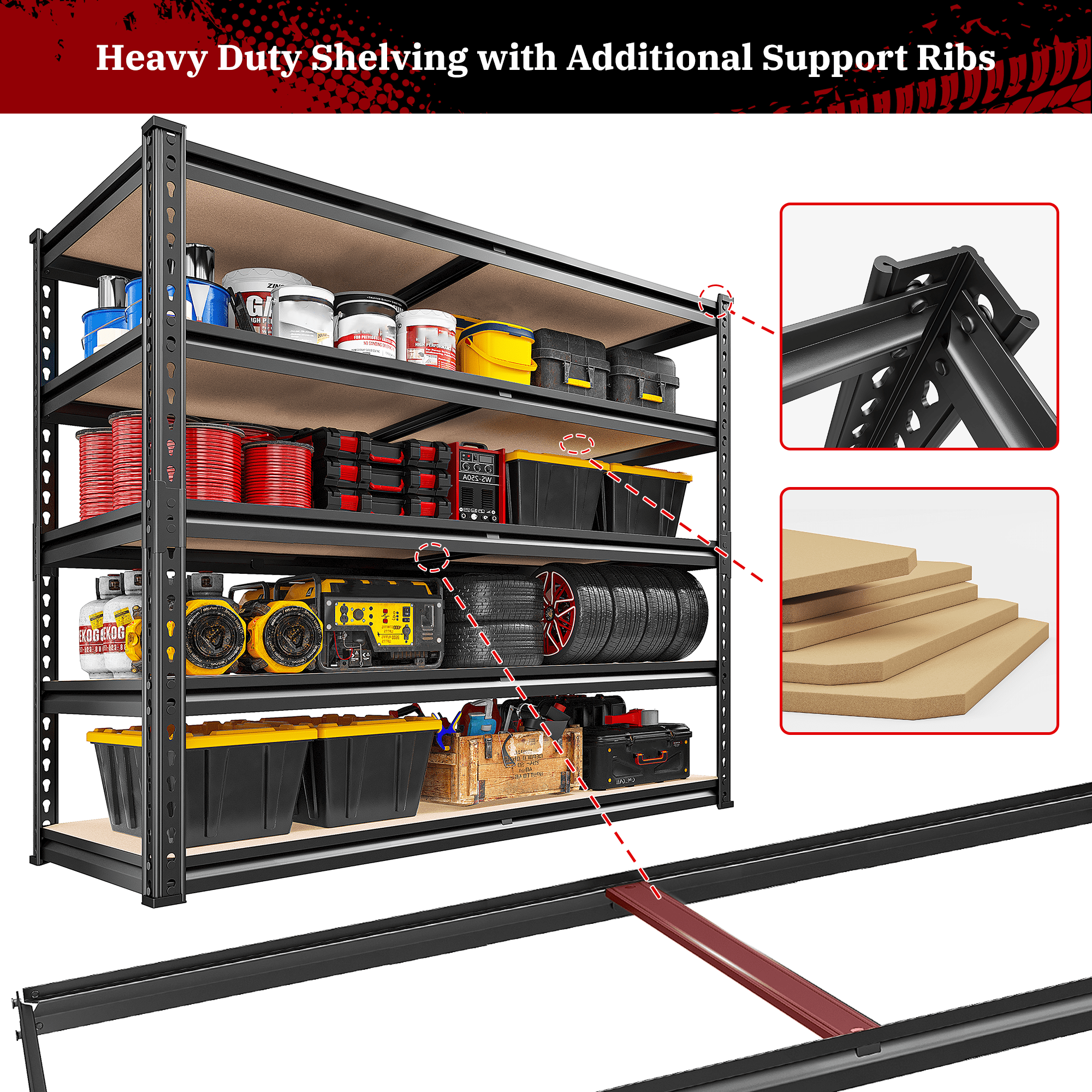 REIBII 3000LBS Garage Shelving Unit Heavy Duty Storage Shelves 5-Tier Metal Shelves for Pantry Industrial Shelf
