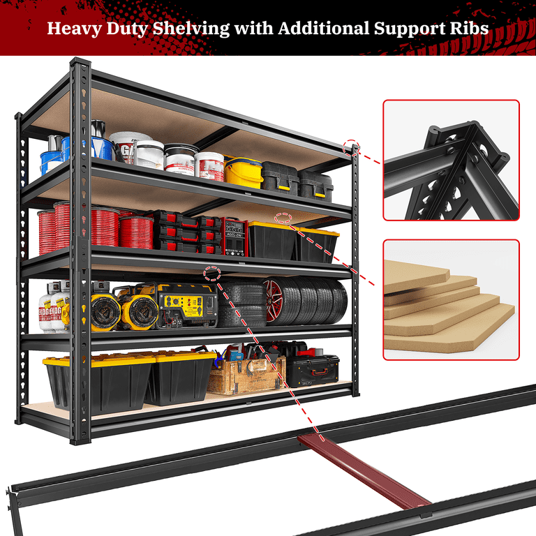 Reibii Heavy-Duty 5-Tier Garage Shelving, 72"H photo 2
