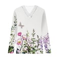thumbnail image 4 of Kayannuo Womens Long Sleeve Tops Clearance Long Sleeve V-Neck Floral Print Lace Insert Fall Blouses for Women Fashion versatile Miss Fashion Printed Lace s Blouse Casual Tops, 4 of 5