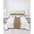 thumbnail image 2 of Quilts Twin Size Bedding Set, Brown Solid Color Texture Lightweight Quilted Comforter, Simple Brown Stripes Soft Reversible Bedspread Coverlet with Pillow Covers for All Season, 68" x 86", 2 of 7