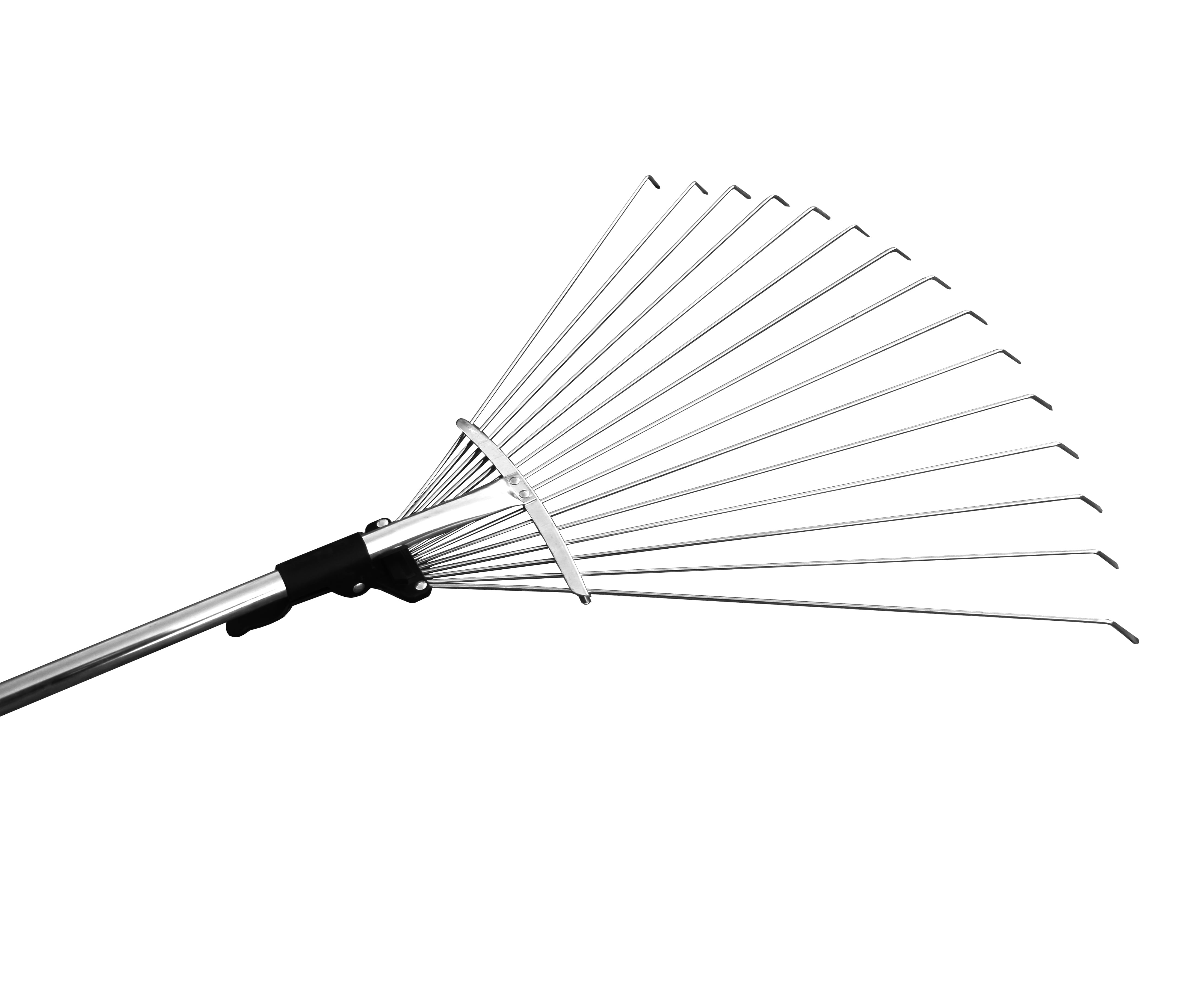 WETS J16A telescopic metal rake, 63 inch adjustable folding leaves rake for quick clean up of lawn and yard, garden leaf rake, expanding handle with adjustable 8-23 inch width folding head.