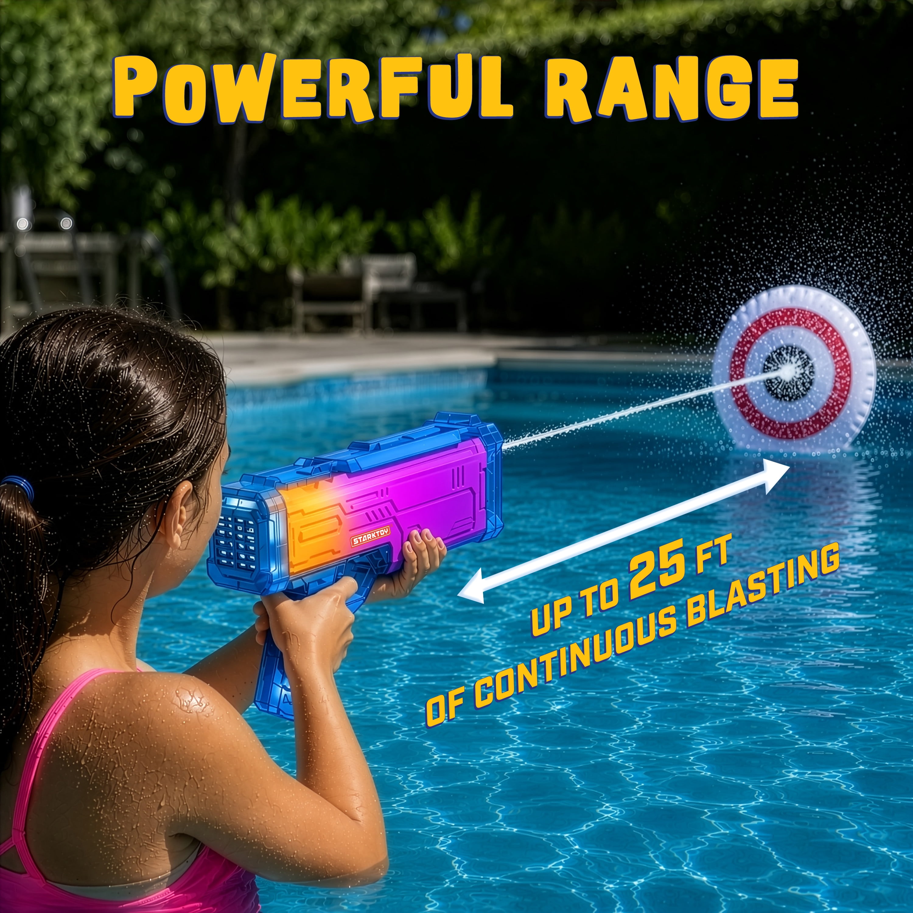 STARKTOY Electric Water Blaster Light Up Full Body Color Changing LED Squirt Gun, Automatic Rechargeable Water Gun for Kids and Adults, Long Range Soaker, Blue