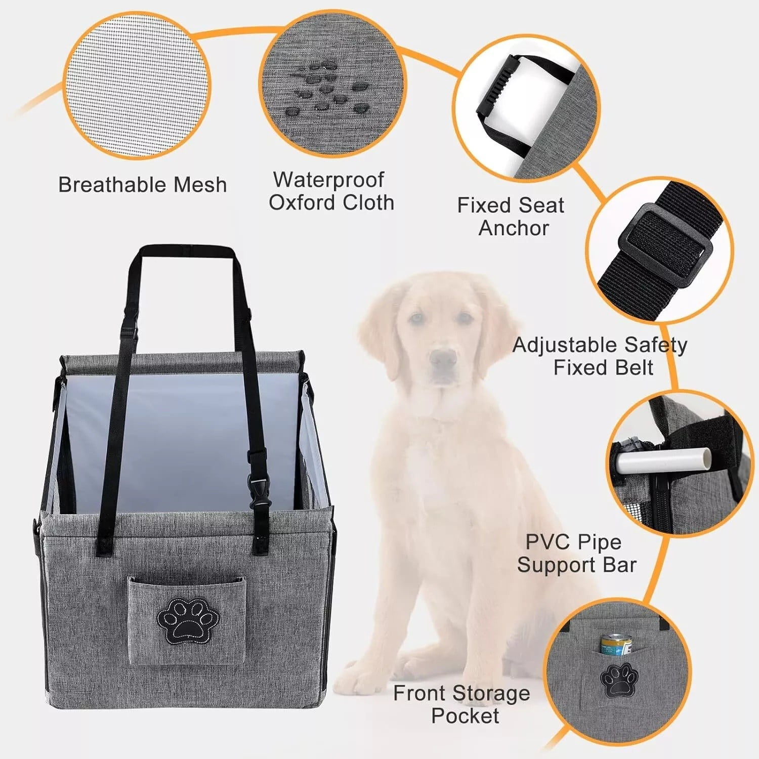 Dog Car Seat for Large Dogs, Waterproof Fabric with Breathable Mesh & Adjustable Dog Seat Belt for Car Dog Travel Carrier Cage