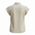 thumbnail image 4 of Craaazy Womens Short Sleeve Blouses Stand Collar V Neck Solid Color Cotton Casual Summer Tops for Work Vacation, 4 of 6