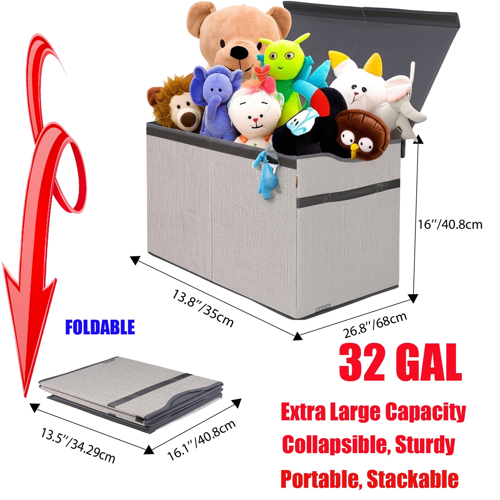 VICTORICH Large Toy Box with Lid, 32 gal Collapsible Toy Chest Storage Bins for Boys and Girls Nursery Room Decor, Light Gray