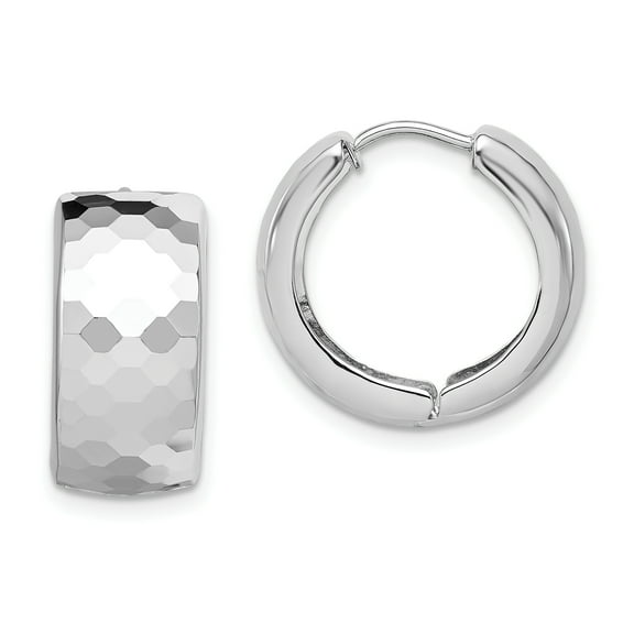 Primal Silver Sterling Silver Rhodium Patterned Hinged Hoop Earrings