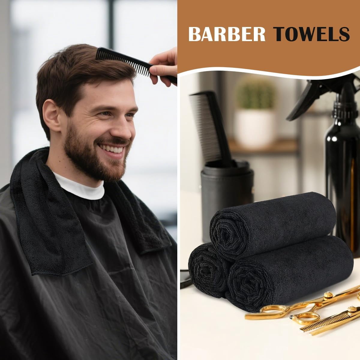 Salon Towels 24 Pack, ber Hair Salon Towel 16 x 29 Inch, Super Soft and Absorbent Black Towels for Salon, Hand, Gym, Bath, Spa and Home Hair Care, Not Bleach Proof