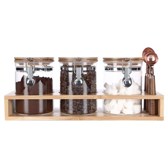 KKC Glass Storage Jars with Airtight Hinged Lids,Sealed Glass Containers for Loose Leaf Tea,Coffee Bean,Ground Coffee,Brown Sugar, Sealed Jar Canisters with Spoon for Kitchen