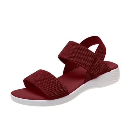 CHOII 50% off Clearance Women s Summer Casual Thick Sole Flat Heel Fish Mouth Elastic Large Size Sandals Women s Shoes Casual Shoes Cushionaire Sandals Summer Sandals for Women 2024 Wine/5.5