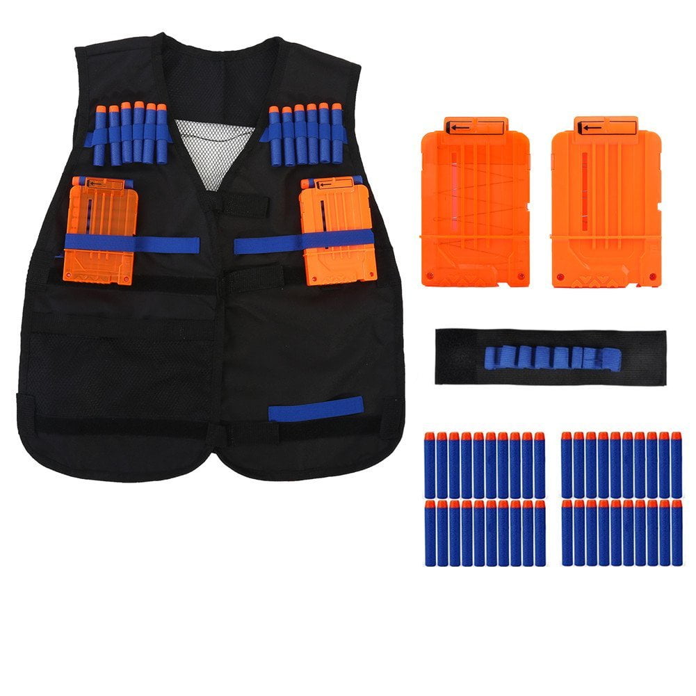 Kids Elite Tactical Vest Kit For Nerf Gun N-strike Elite Series with 40Pcs foam bullets,2Pcs darts clips,1Pcs wristband by