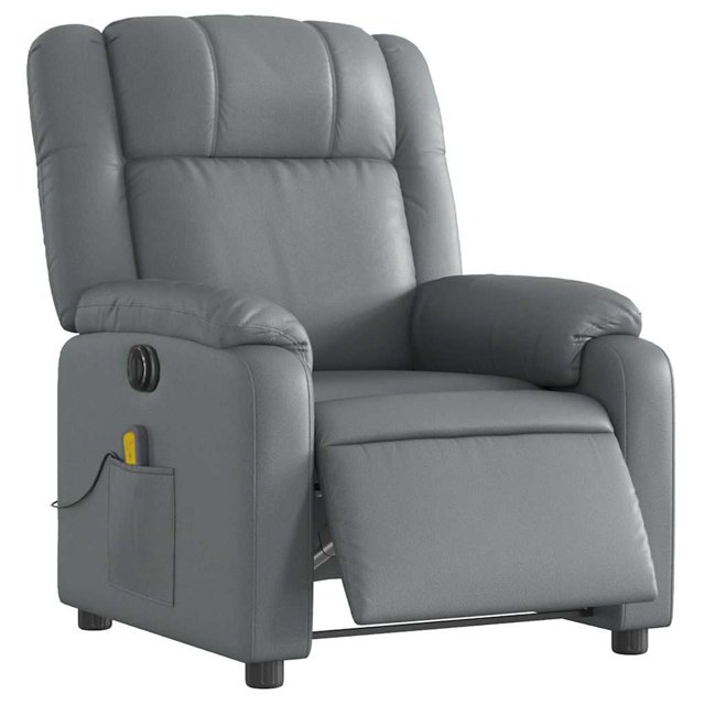 Sillón reclinable eléctrico para masajes con respaldo lateral VidaXL, piel sintética gris