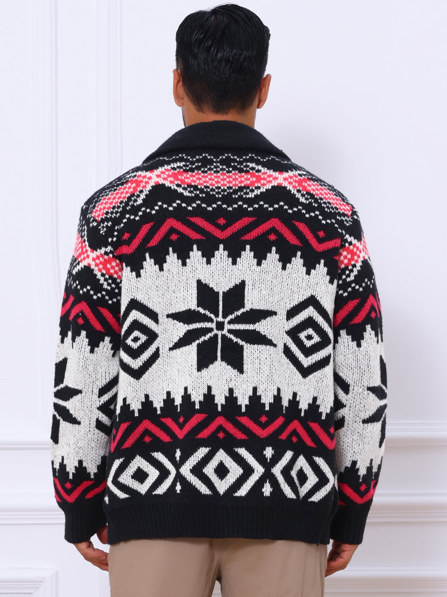 DARING DIVA Men's Shawl Collar Long Sleeved Knitwear Cardigan Sweater M Black Red