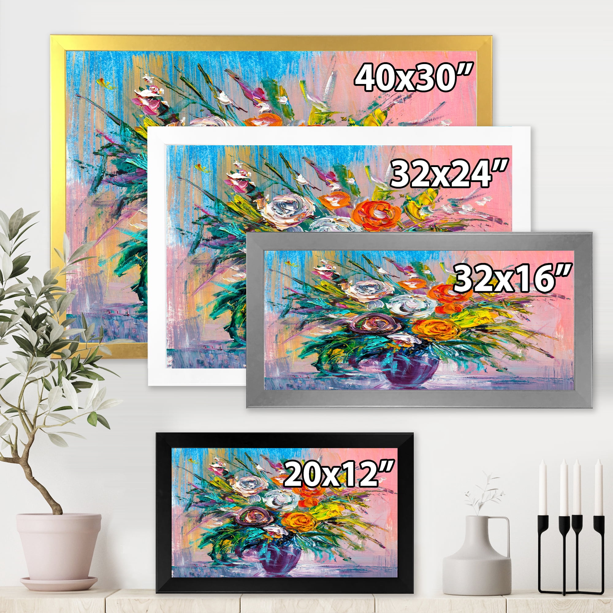 Designart 'Bouquet Of Vibrant Colored Flowers' Traditional Framed Art Print