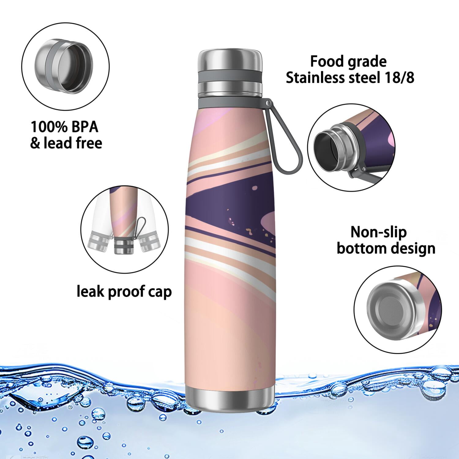 29oz Insulated Water Bottle with Tea Infuser, Stainless Steel Travel Mug, Liquid & Marble Print