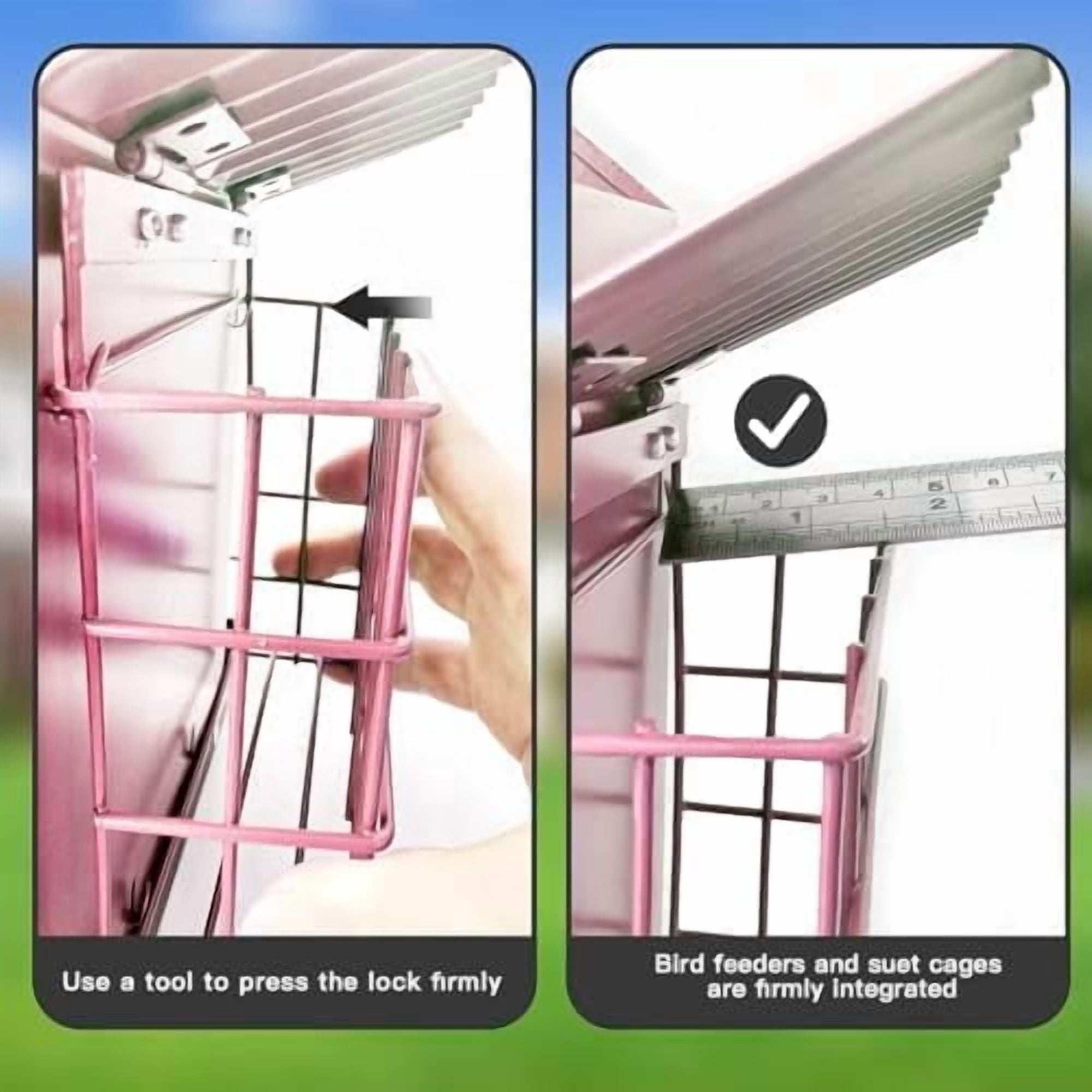 Bird Feeders for Outdoors, Metal Bird Feeder with Double Suet Cage Weatherproof Metal Roof, 2 in 1 Mixed Seeds Suet Feeder, 4Lbs Large Capacity, Great for Finch、Cardinal、Chickadee（Pink）