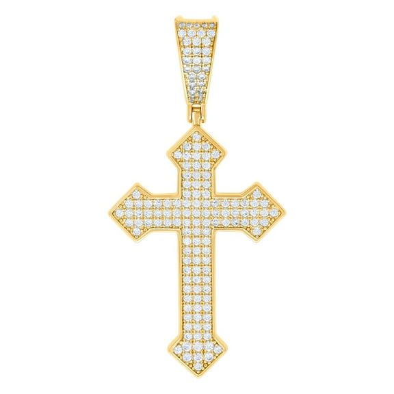 925 Sterling Silver Yellow-tone Mens 1.22ct Moissanite Cross Religious Charm Pendant 51.9x25.2mm Wide Necklace for Men