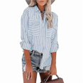 thumbnail image 2 of Women T Shirt Summer Tops 2022 Spring Summer Striped Single Breasted, 2 of 5