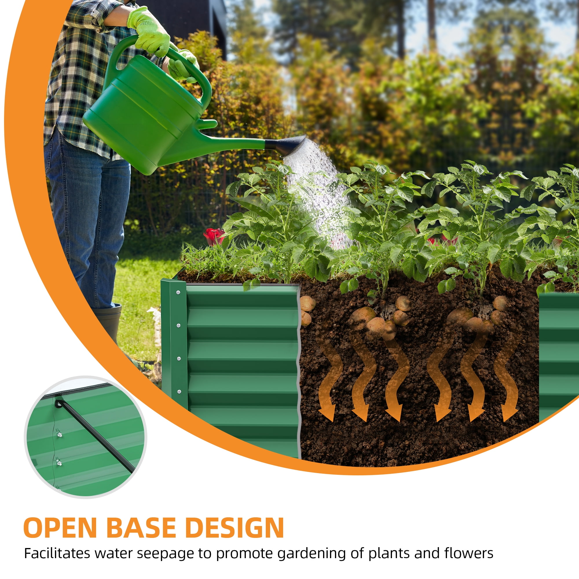Uforic 2 Pack 8ftx4ftx1.5ft Large Raised Garden Bed Kit,Outdoor Galvanized Metal Patio Planter Box with Safety Rubber & Gloves, for Vegetables Flowers,Green