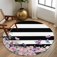 thumbnail image 2 of Round Rugs 5 Ft, Pink Flowers Non Slip Area Rugs for Kitchen Bedroom Entryway, Spring Floral Watercolor Botanical Farmhouse Striped Washable Carpet Runner Rug Floor Mats for Bedroom Home Decor, 2 of 8