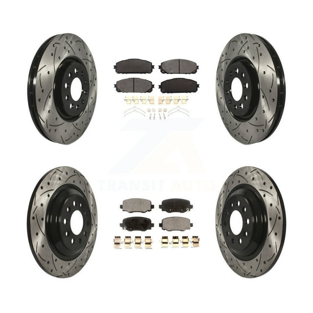 Transit Auto Front Rear Coated Drilled Slotted Disc Brake Rotors and Ceramic Pads Kit for Car 2014-2022 Jeep Cherokee with Dual Piston Caliper KDT-101185