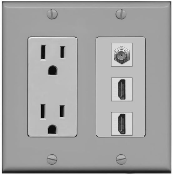 RiteAV - 15 Amp Power Outlet 2 Port HDMI 1 Port Coax Decorative Wall Plate - Gray
