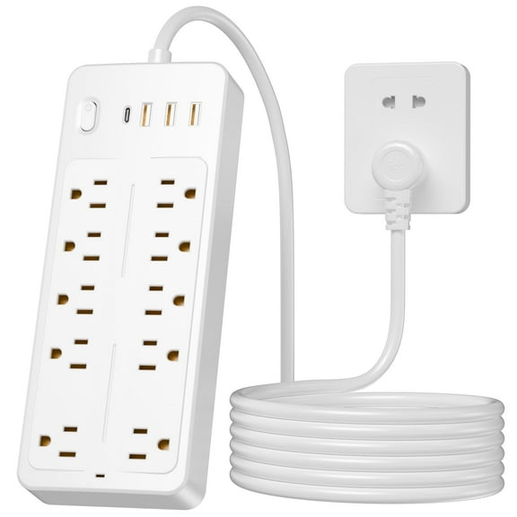 Cshidworld Surge Protector Power Strip, 10-Outlet with 4 USB Ports, 2 USB-C, 4FT Extension Cord, 1875W/15A, 1700J, for Home Office Desk, White