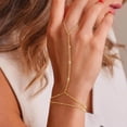 thumbnail image 2 of Turandoss 14K Gold Plated Hand Chain Bracelet for Women Dainty Ring Tiny Coin Cubic Zirconia Finger Jewelry Teacher Appreciation Mothers Day Graduation Gifts for Her Mom Kids Teen Girls Wife Ideas, 2 of 7