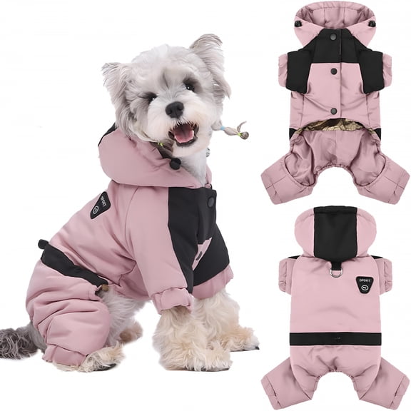 GASTROPOD Warm Dog Coat with Hood, Waterproof Windproof Winter Full Body Dog Jacket Snowsuit, Adjustable Cold Weather Pet Clothes (Pink, S)