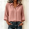 thumbnail image 4 of Gaukiv Womens Shirts Three Quarter Sleeve Collared Blouse Loose Fit Summer Tops Pink L, 4 of 4