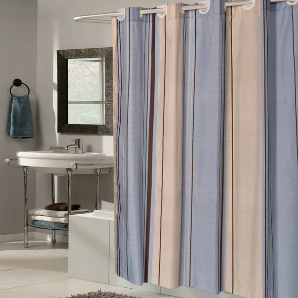 Ez On Blue Tan Striped Fabric 70 X 75, 70 X 75 Shower Curtain Liner