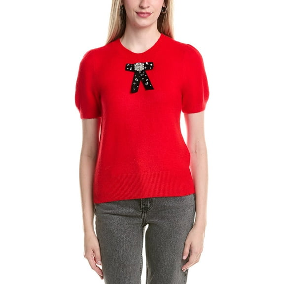 CeCe womens Ribbon Trim Sweater, l, Red