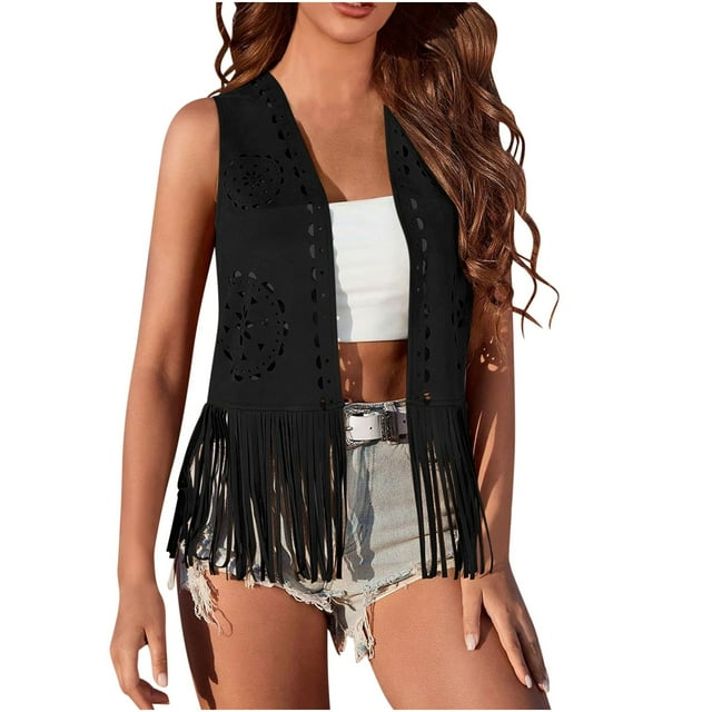 YABCSAZ Spring Fall Winter Coats for Women, Women Solid Western Tassels Tops 70s Hippie Faux Suede Fringe Jacket Cardigan Open Front Rodeo Jacket, Girls' Casual Outerwear|Jackets|Coats