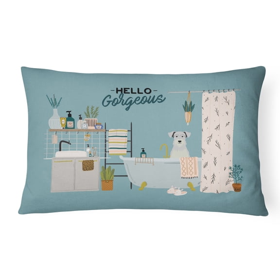Carolines Treasures CK7475PW1216 White Miniature Schnauzer in Bathtub Canvas Fabric Decorative Pillow 12H x16W