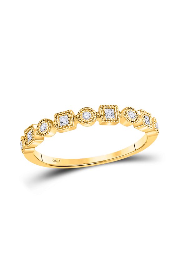 Diamond Princess 10kt Yellow Gold Womens Round Diamond Square Dot Stackable Band Ring 1/6 Cttw