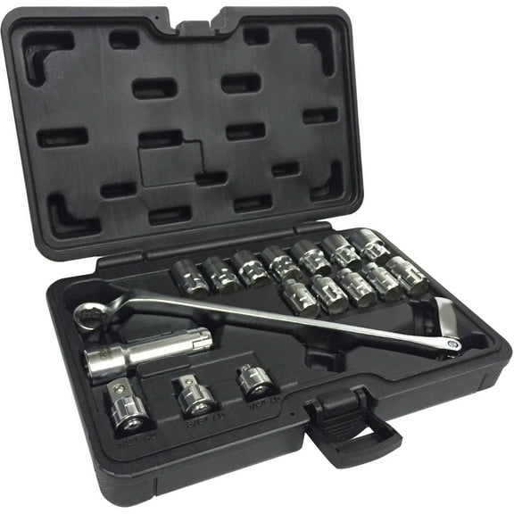 Omega Pro 83030 17-Piece 1/2" Drive Flexible Ratchet with Go-Through Sockets, 1/4" and 3/8" Adapters, MM