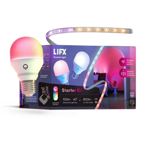 LIFX - 60W Equivalent Smart 2-A19 LED Light Bulbs & One 40 in. Strip Light Kit,Works w/Alexa/Google/HomeKit Multi-Color (1-Kit)