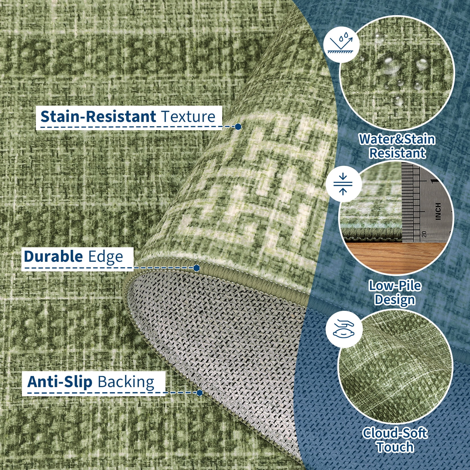 Nasitip Modern Geometric Stripe Green 9'x12' Area Rugs for Living Room Soft Low Pile Non-Sliping, Machine Washable
