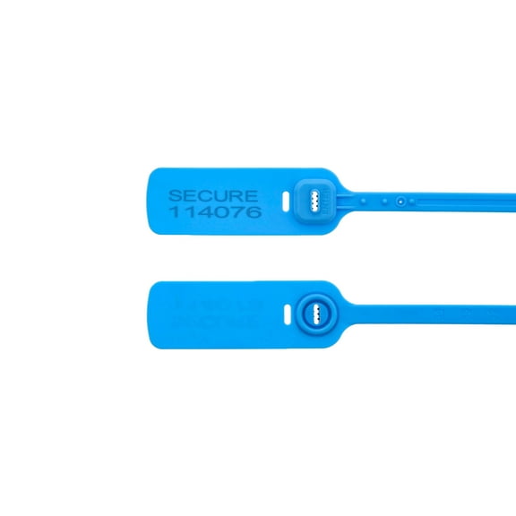 Secure Cable Ties 19 Inch Standard Blue Pull Tight Plastic Seal with Steel Locking Piece - 100 Pack