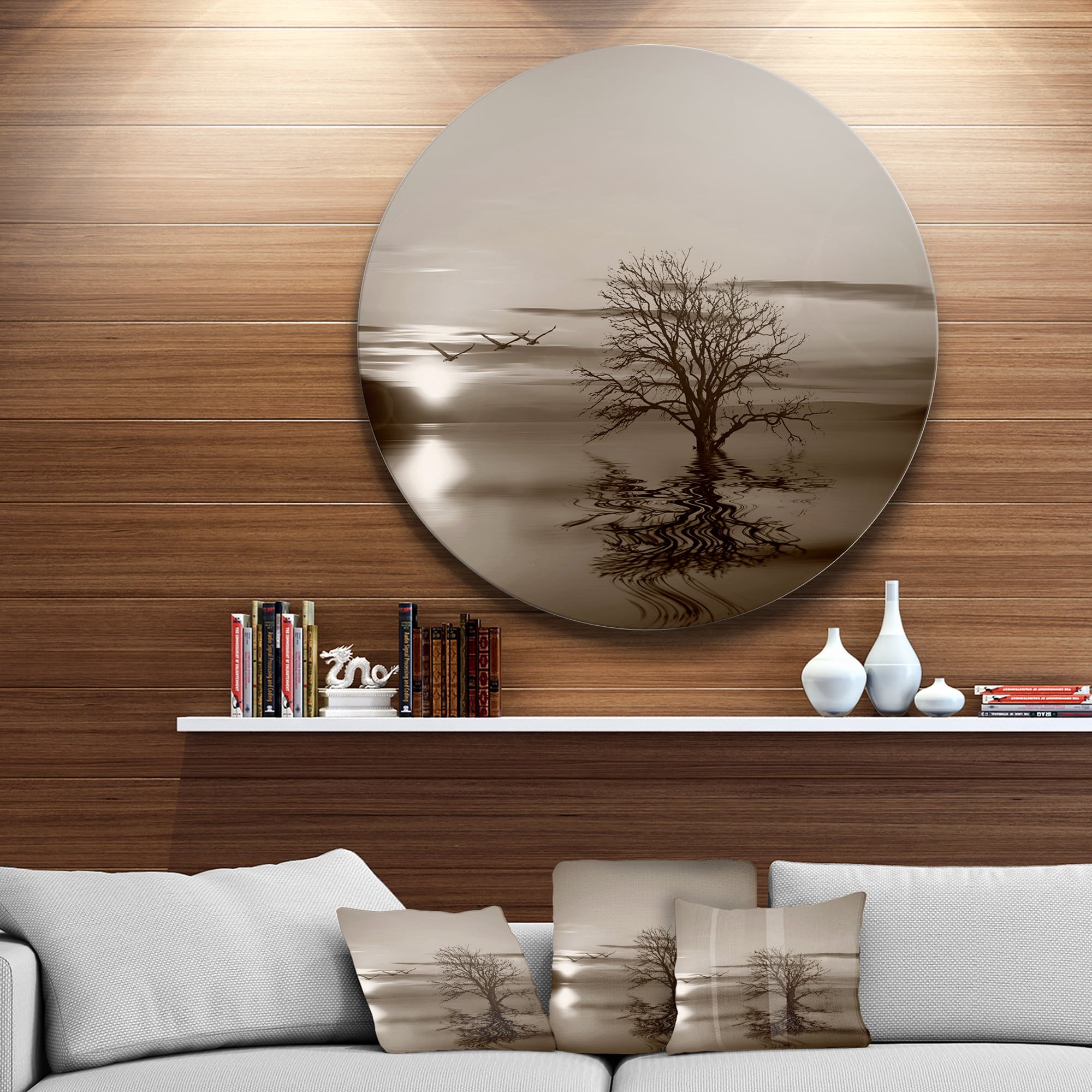 Designart 'Flying Birds and Lonely Tree' Extra Large Wall Art Landscape