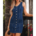 thumbnail image 6 of Women's Denim Dress Sleeveless Stretchy Crewneck Vintage Button Down Jean Dresses with Patch Pocket, 6 of 6