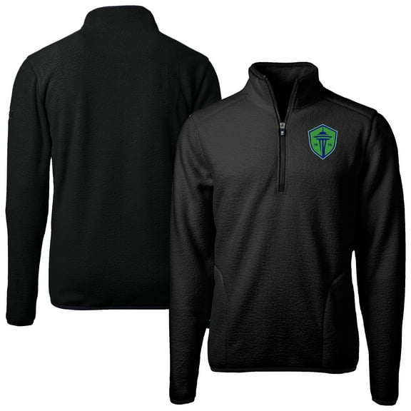 Men's-Cutter & Buck  Black Seattle Sounders FC Cascade Eco Fleece Quarter-Zip Jacket