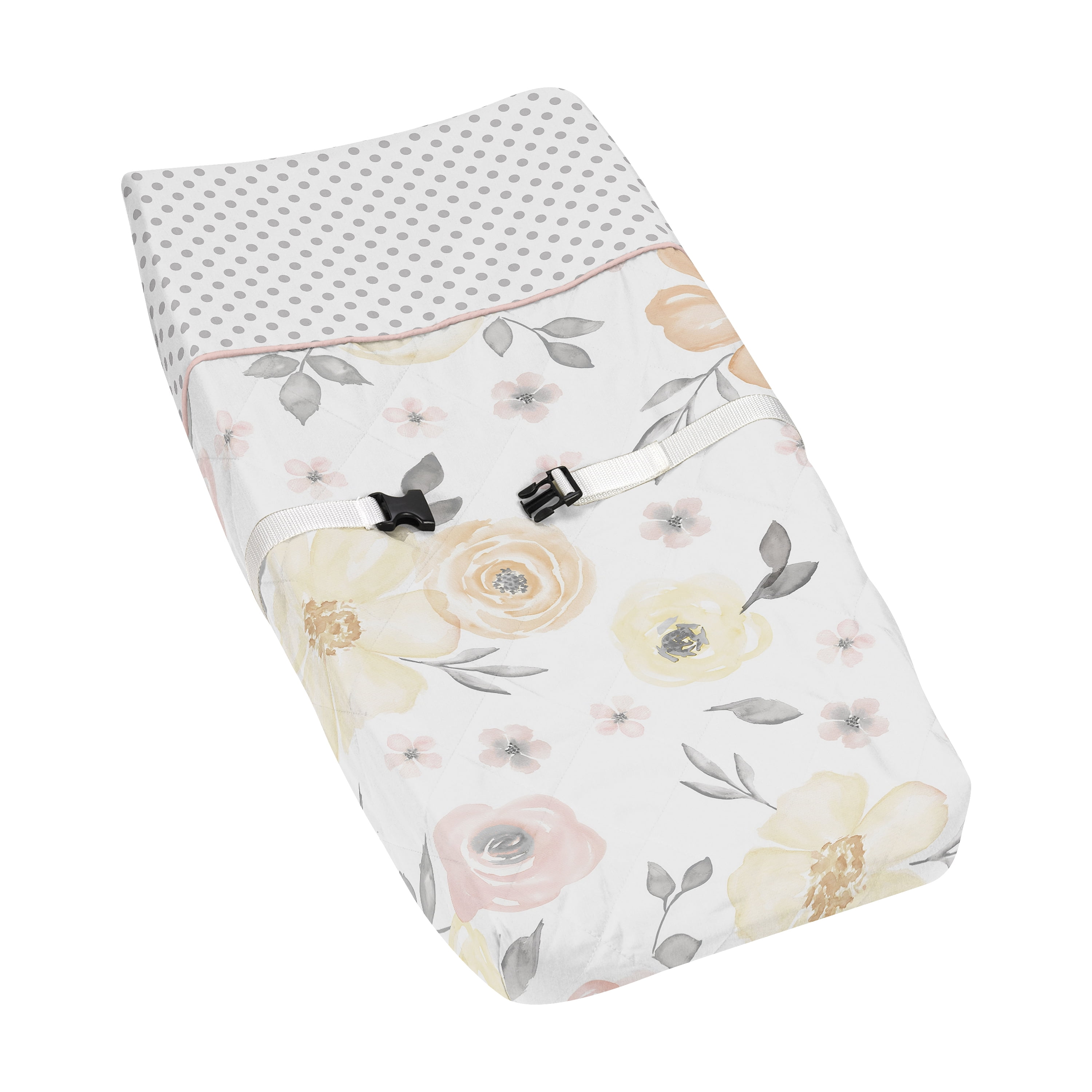 Watercolor Floral Yellow And Pink Changing Pad Cover by Sweet Jojo Designs